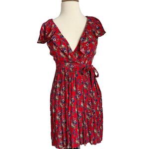Anthropologie $148 Maeve Rosalia Ruffle Shirred Faux Wrap Lined Dress Size 0